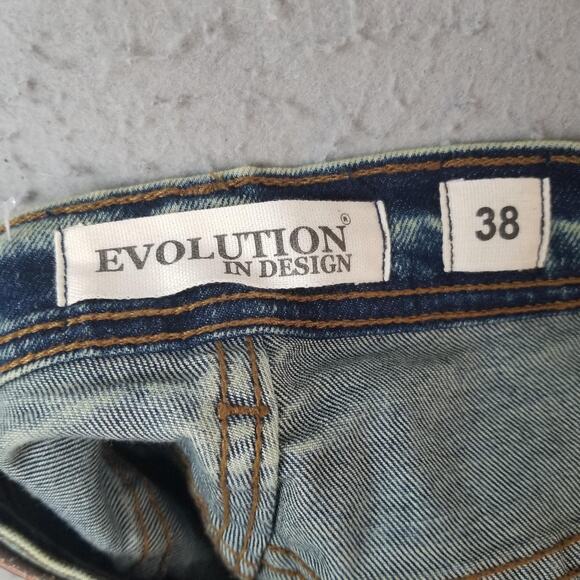 Evolution In Design Shorts Mens 38 Blue Denim Distressed Ripped Jean Cutoff - Picture 12 of 13